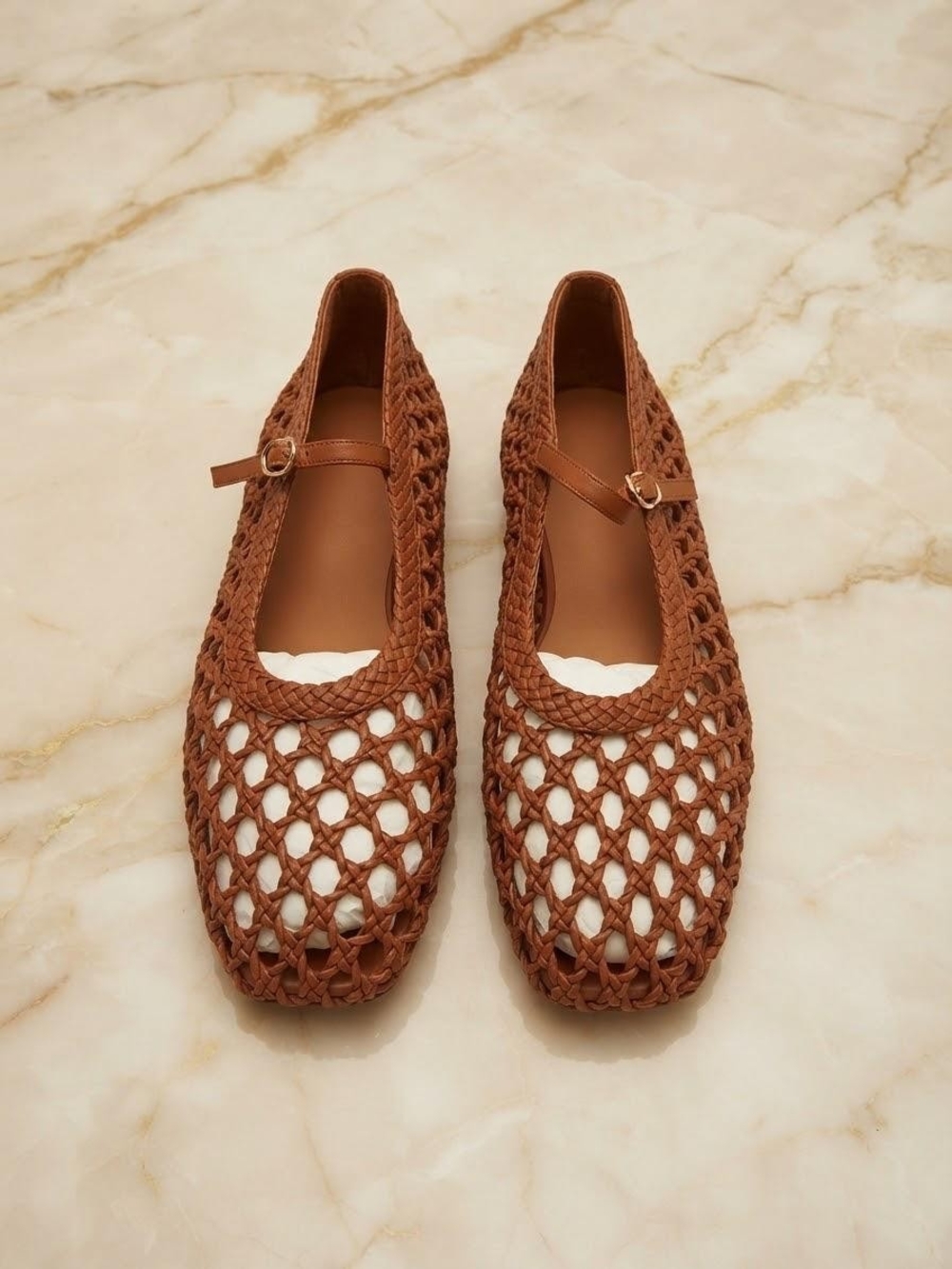 & Other Stories Brown Woven Mary Jane Flats